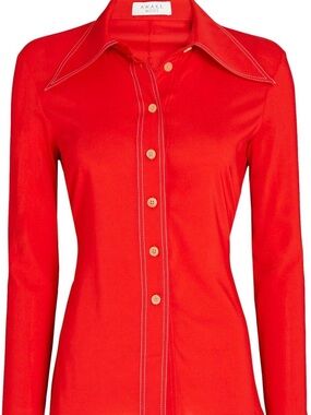 NWT AWAKE Mode Red Button-Down Long Sleeve Blouse